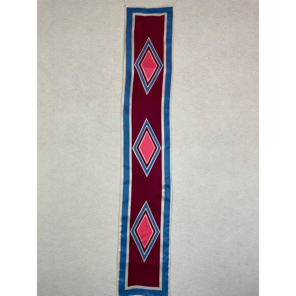 Vintage Colorful Geometric Diamond Patterned Acetate Scarf Japan Skinny - Picture 2 of 7